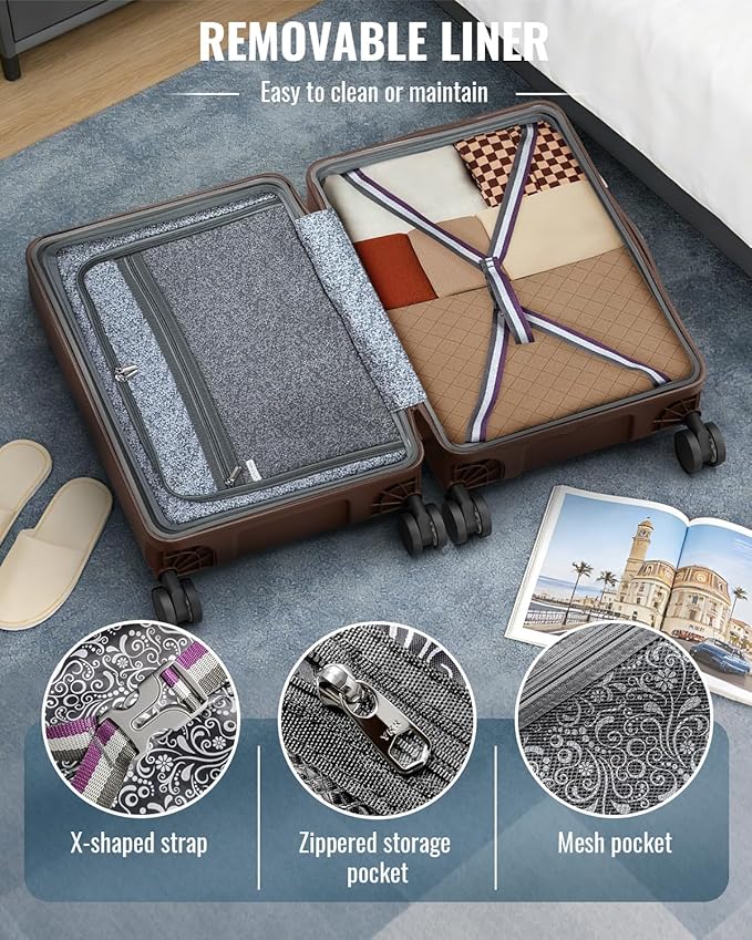 Joyway Luggage Sets 3 Piece with Spinner Wheels, Carry On Luggage 20In with ABS+PC Hardshell, Lightweight Suitcase Set with TSA Lock and Pressure-resistant Frame, 20/24/28 Inch, Coffee