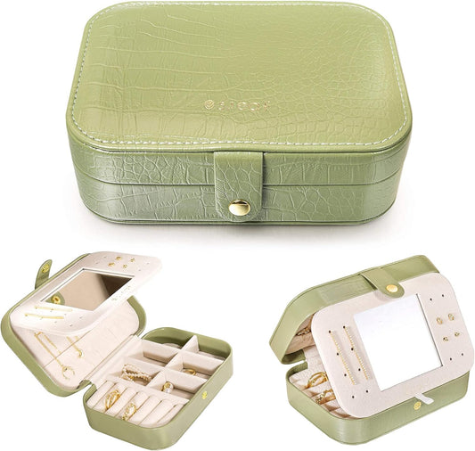 S.Leaf Travel Jewelry Box - Portable Case for Women (18 Crocodile Avocade Big)