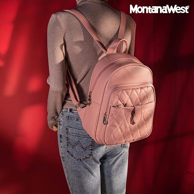 Montana West 3Pcs Anti Theft Backpack Purse for Women Small Quilted Backpack Set