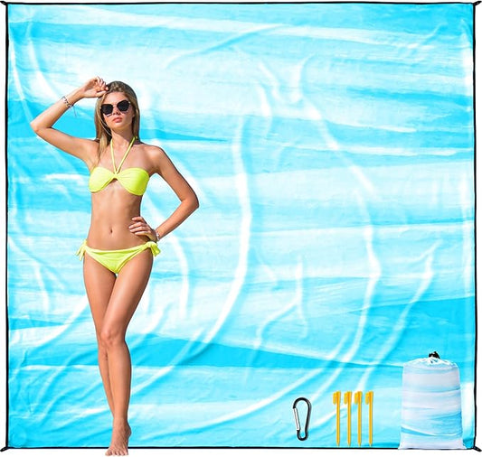 Beach Blanket Waterproof Sandproof Beach Mat for 1-8 Adults Quick Drying Durable Outdoor Picnic Mat for Beach Festival Travel Camping Hiking (TINTING-BL&W, 79"×83"(4 Person))
