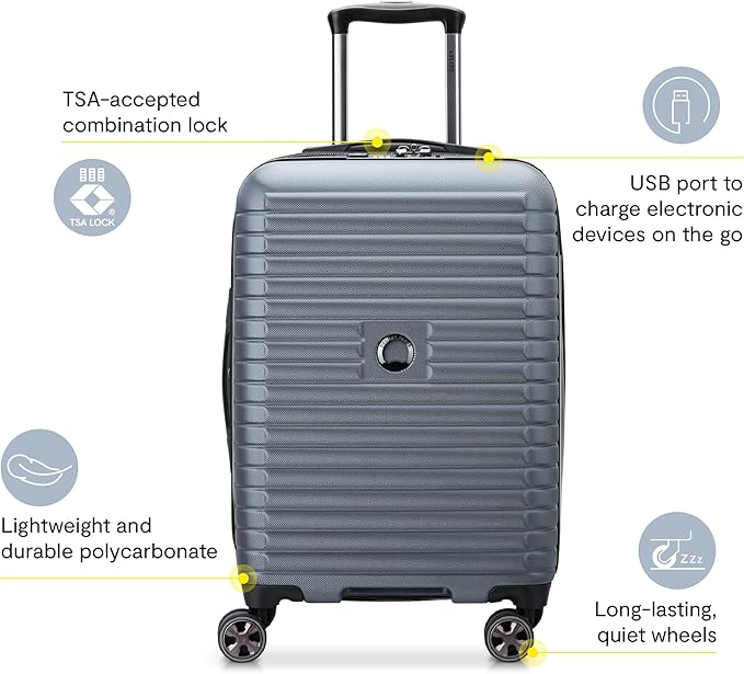 DELSEY PARIS Cruise 3.0 Hardside Expandable Luggage with Spinner Wheels, Glossy Ivory, Carry on 20 Inch