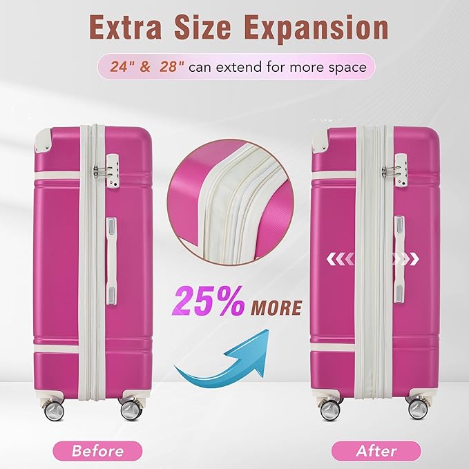 Merax 28 Inch Checked Luggage, Expandable Suitcase with Spinner Wheels, Hard Shell Vintage Luggage Set with TSA Lock(Pink)