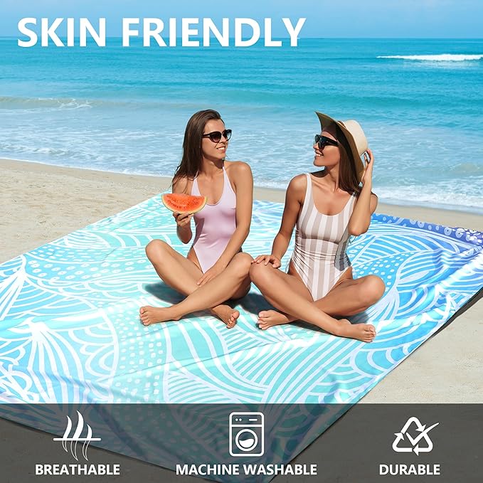 Beach Blanket Waterproof Sandproof Beach Mat for 1-8 Adults Quick Drying Durable Outdoor Picnic Mat for Beach Festival Travel Camping Hiking (Gradiant BL-Ripple, 79"×108"(6 Person))