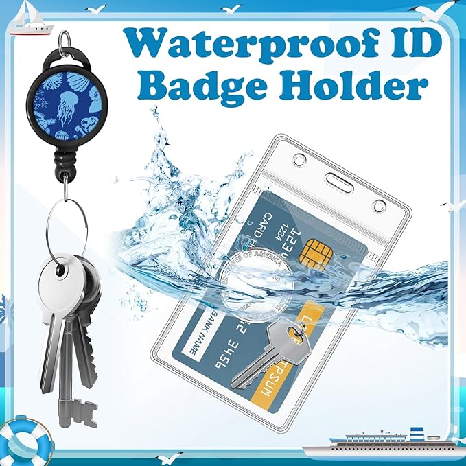 4 Pack Cruise Lanyard for Ship Cards Lanyards with Retractable Badge Reels and Waterproof ID Badge Holder, Ocean Creature 2026 Cruise Essentials Accessories