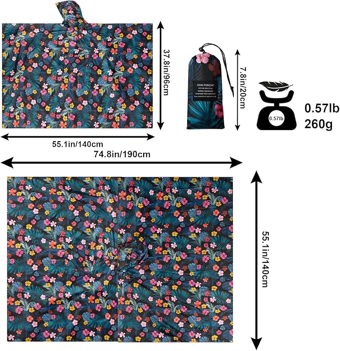 Hooded Rain Poncho for Adults - Waterproof Rain Coat and Lightweight Jacket 3-in-1 Multi-Function with Pockets