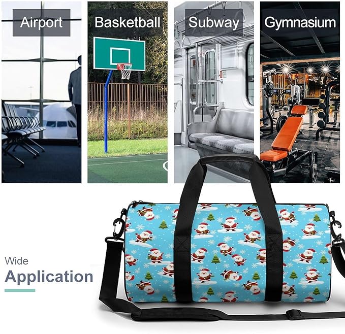 Gym Sports Travel Workout Bag Christmas Santa Claus Blue Dance Gymnastics Bag Lightweight Carry On Bags Foldable Overnight Bags