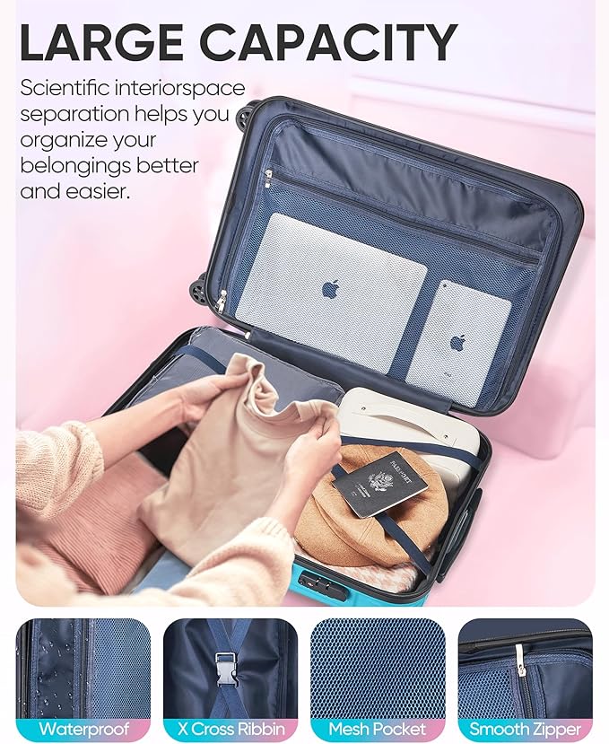 Carry on Luggage - Airline Approved Suitcases with Spinner Wheels, Built-In TSA Lock Hard Shell Expandable Suitcases