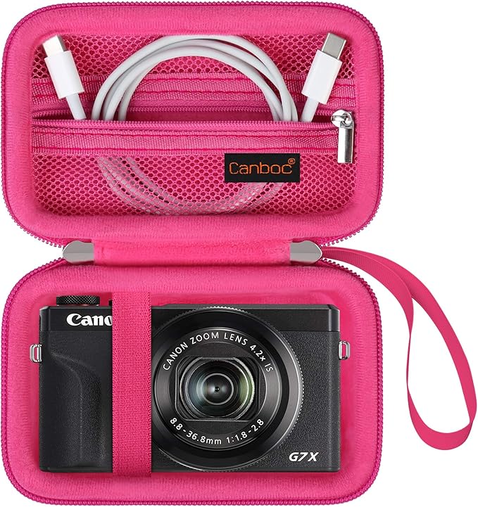 Canboc Camera Case for Canon PowerShot G7 X Mark III/ G7X Mark II Digital 4K Vlogging Camera, Point and Shoot 4K Video Camera Bag, Zipper Mesh Pocket fits USB Cable, Batteries, Rosered
