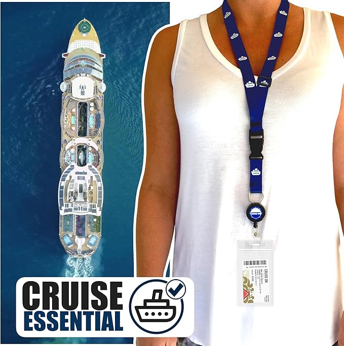 Cruise On Cruise Lanyard for Ship Cards – 2-Pack Retractable Badge & Waterproof Key Card Holder for Ship Cards – Cruise Essentials 2026-2027, Perfect for Travel & Vacation (Blue Cruise Ship)