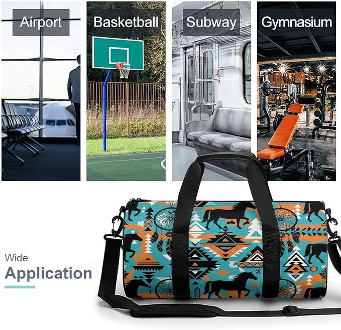 Workout Lightweight Duffel Bags Dream Catcher Western Southwest Aztec Horse Art Basketball Football Weekender Bag Foldable Gym Travel Bags for Men Women