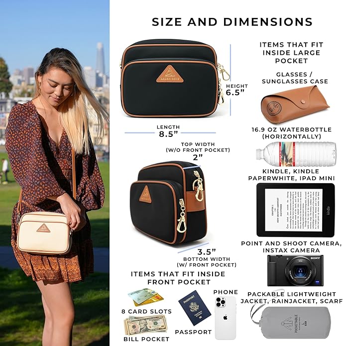 Womens Anti-Theft Water-Proof Travel Crossbody Bag with Slash-Resistant Faux Leather & Locking Clasps Strap