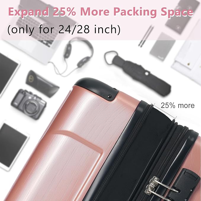 28 Inch Large Checked Luggage Hardside Suitcase with Spinner Wheels, Lightweight Expandable Hard Shell ABS Suitcases with TSA Lock, Large Travel Luggage for Women, Men, Rose Pink