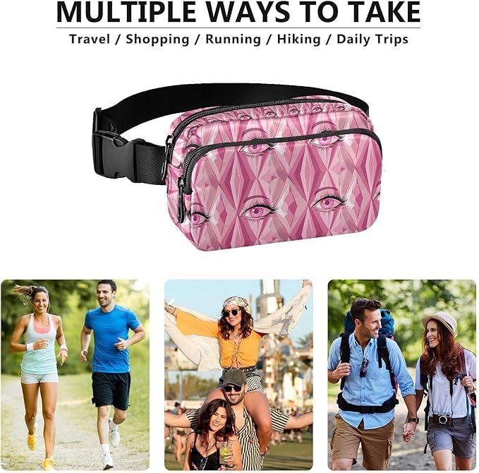 Plaid Pink Eyes Fanny Pack for Women Men Water Resistant Fashion Waist Packs with Adjustable Strap Belt Bag for Travel Workout Jogging Hiking 21220488