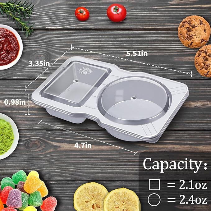 10 Sets Double Compartment Condiment Container With Lids, Reusable Snack Container for Sauces and Snacks, Disposable Snack Containers, Ideal for On-the-Go Meals and Parties (10Pack)