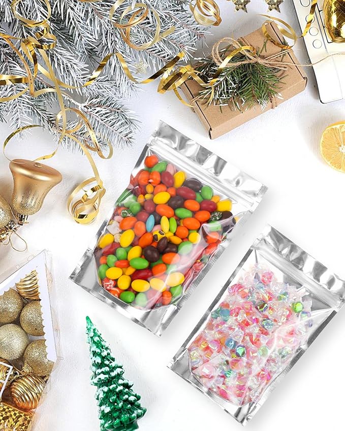 200 Pcs 5"x8" Mylar Bags for Food Storage - Clear Front, Stand-up, Resealable Bags for Small Business Packaging Supplies, Snacks Candy Bath Salts Hand Made Gift Festival