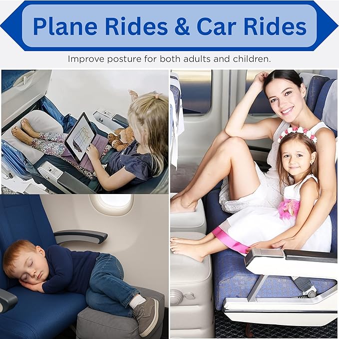 Inflatable Car Seat Foot Rest for Airplane or Toddler Bed for Air Plane (with Integrated Pump) (Grey)