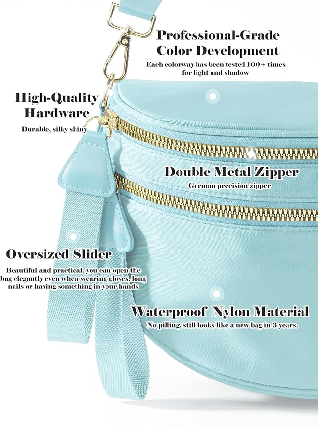 Pure Colour Crossbody Bag Bum Bag for Women,Spacious Purse Fanny Packs Belt Bag,Oversized Bum Bag (Colour Bum Bag-Ice Blue)