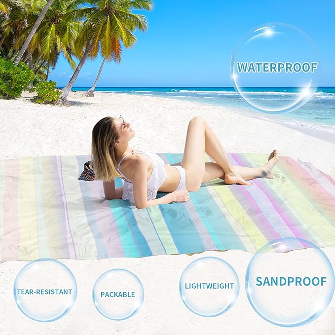 BYDOLL Beach Blanket Waterproof Sandproof 78''×81'' Suits1-4 Adults Compact Lightweight Oversized Sand-Free Blanket Large Picnic Mat for Beach Travel Camping Hiking