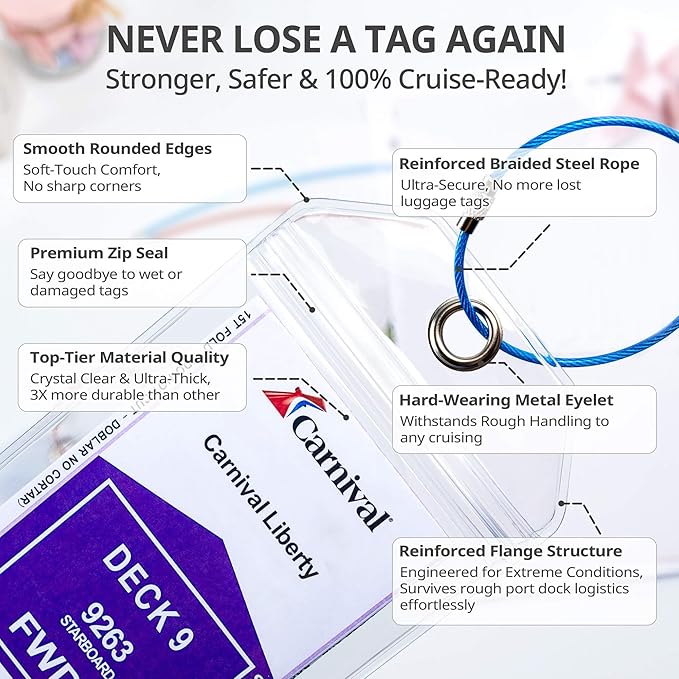 Cruise Ship Essentials for Carnival, Princess, NCL, MSC by JOLLYANTS, Cruise Luggage Tag Holders, Cruise Must Haves Waterproof & Reusable