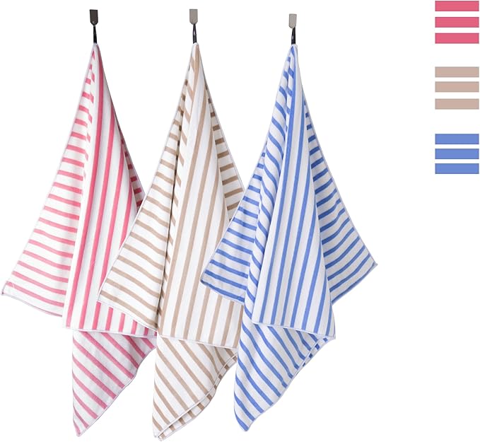 JML Microfiber Bath Towels Set, 2 Pack, 30" x 60", Absorbent Quick Drying Beach Towel Cabana Stripe for Adult, Travel, Summer, Sport, Swimming, Pool, Yoga, Camping, Microfiber StripePink