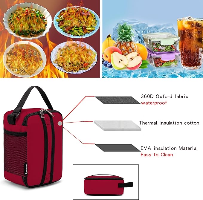 BEIMILY Lunch Box for Men Women Adults,Mini Insulated Lunch Bag for Office Work Picnic,Reusable Portable Lunchbox,Soft Cooler Tote Bag,6 can cooler bag,Mini,Red