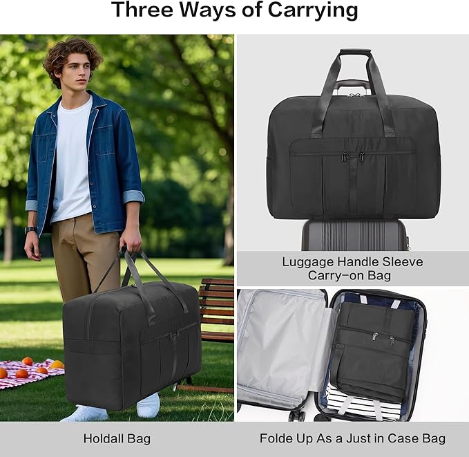 Large Duffel Bag for Travel, Foldable Storage Bag for Traveling, Collapsible Duffle Bag (Black, 110L)