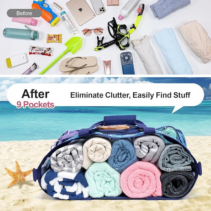 F-color Mesh Beach Bag Family - Large Tote Bag for Cruise Pool Toys Beach Vacation Essentials
