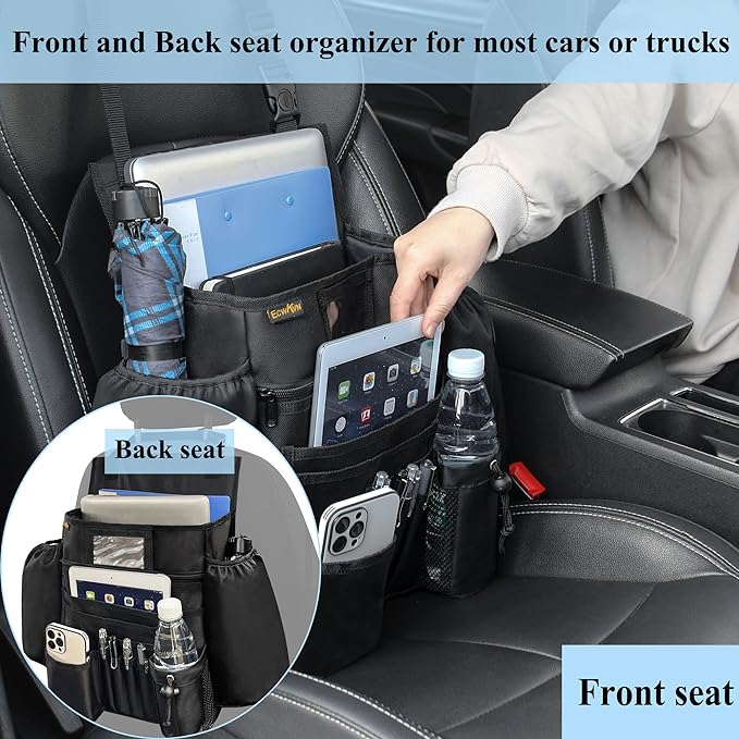 Car Front Seat Organizer - Car File Organizer, Passenger Seat Storage Bag Law Enforcement - Vehicle Storage with Dedicated Laptop Tablet Holder Cup Holder, Black