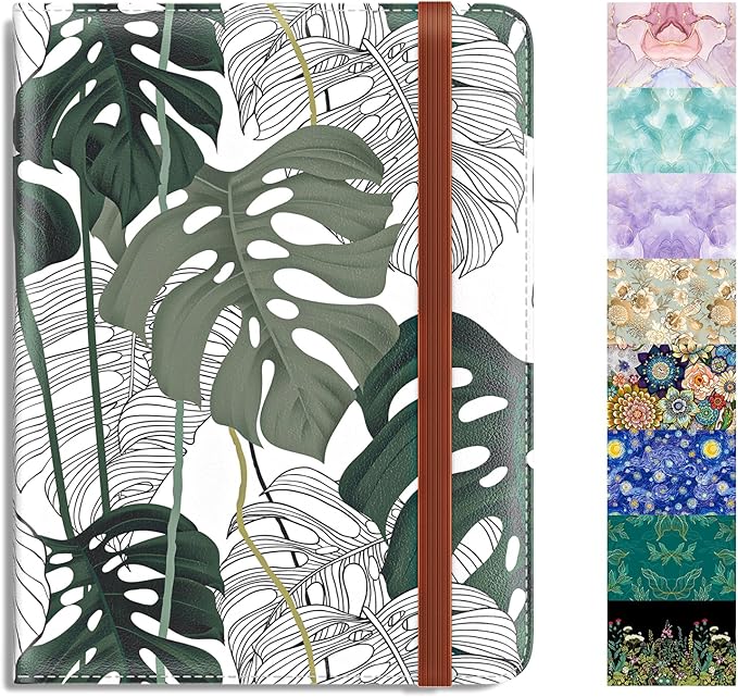 Rimilak Passport Holder, RFID Blocking Passport Cover Wallet Travel Essentials, Leather Travel Air Ticket Documents Organizer Protector for Women and Men, Tropical Plants