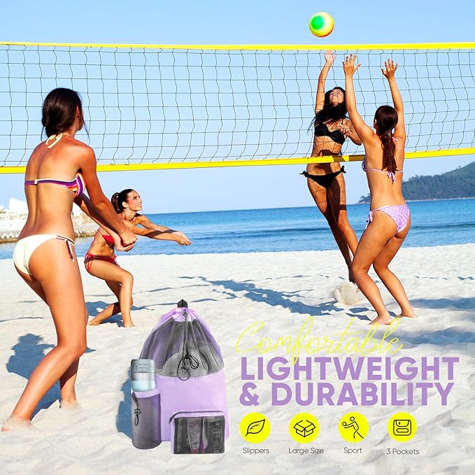 Swim Mesh Beach Bag, Waterproof Gym Bags for Women and Men, Large Pool Bag Swimming Gear Drawstring Backpack