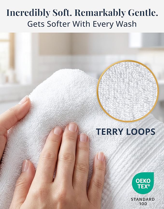 White Hand Towels for Bathroom - Pack of 6 (16"x28") 100% Cotton Hand & Face Towels - Soft, Durable, Quick Dry & Highly Absorbent, Fingertip Towel for Bathroom - Great for Gym, Salon, Spa & Family Use