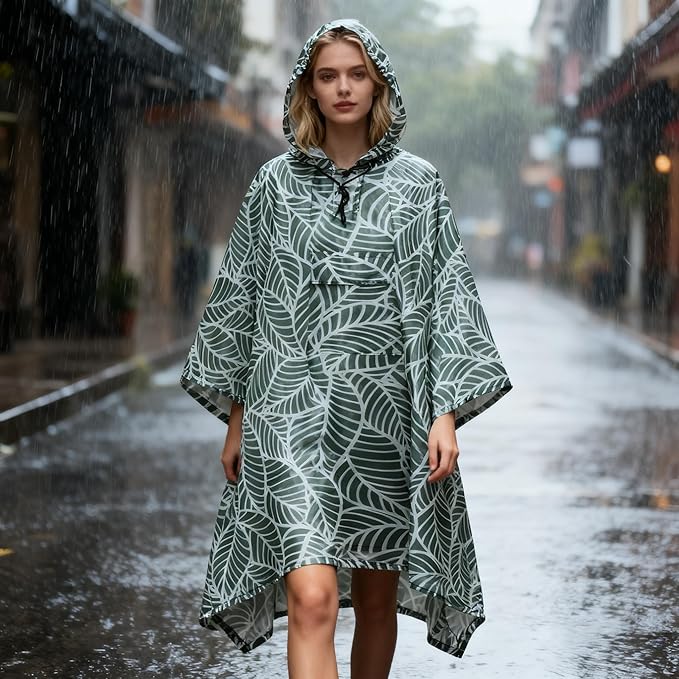 Hooded Rain Poncho for Adults - Waterproof Rain Coat and Lightweight Jacket 3-in-1 Multi-Function with Pockets