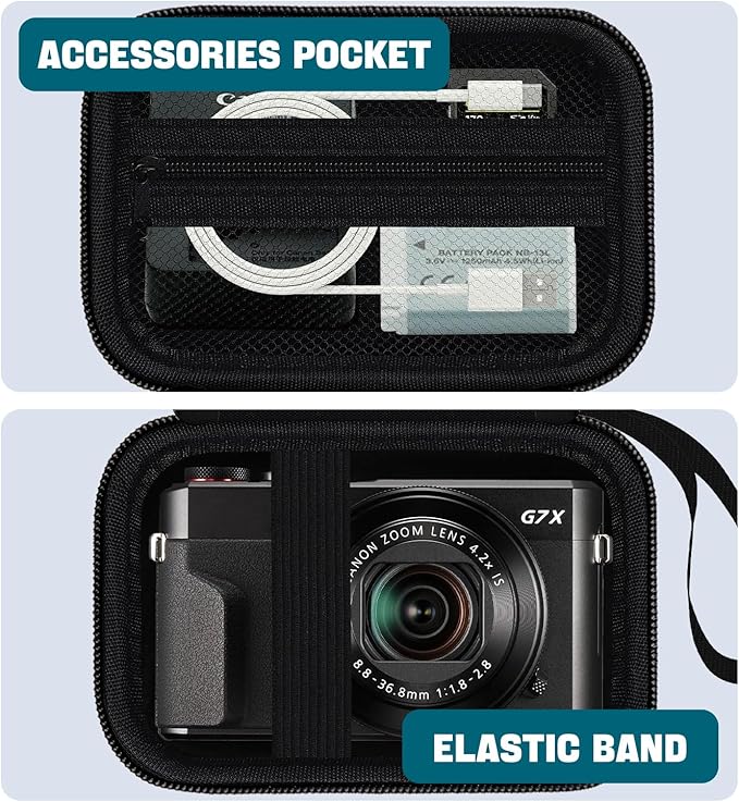Camera Case for Canon PowerShot G7X Mark III/ G7 X Mark II/ SX740 hs Digital Camera, 4K Vlogging Camera Protective Cover Hard Travel Storage Bag, Mesh Pocket fits Cable, Batteries, Black