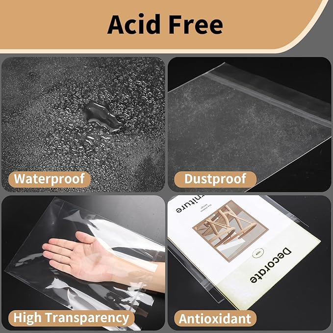 Cellophane Bags 9x12, Clear Paper Sleeves Acid Free Paper Protector Sheets Protective Sleeves for Magazine Protectors for Collectors Plastic Covers 9x12 inch, Pack of 25
