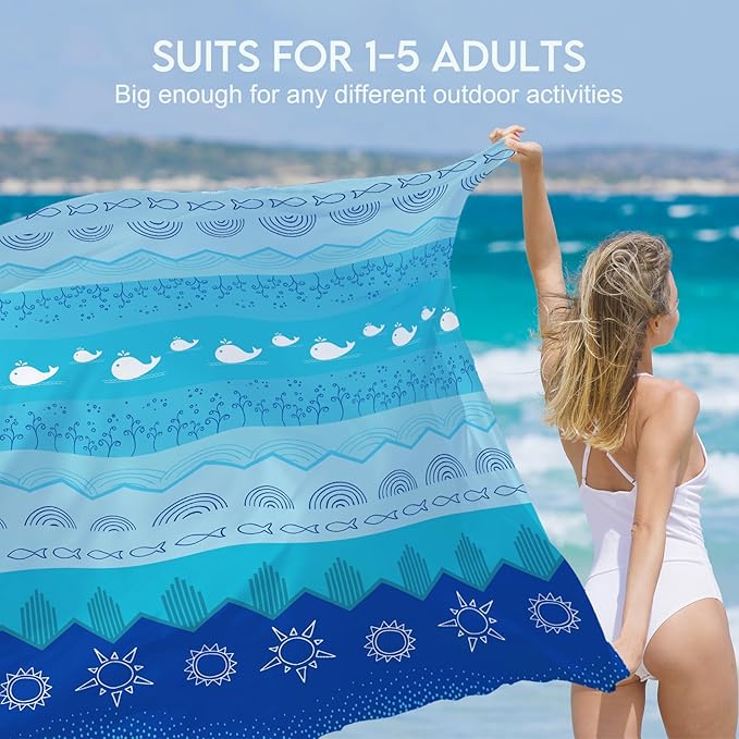 BYDOLL Beach Blanket 78''X81'' Waterproof Sandproof Suits1-4 Adults Oversized Lightweight Large Blanket Picnic Mat for Beach Sand Free Travel Camping Hiking Picnic