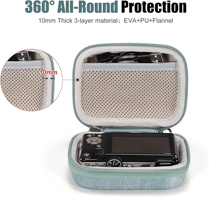 Cwatcun Carrying & Protective Case for Digital Camera, Small Camera Pouch for AbergBest 2.7" LCD Kodak Pixpro/Canon PowerShot ELPH 180/190 / DSCW830 Travel Cameras, Waterproof Shockproof Case，Grey