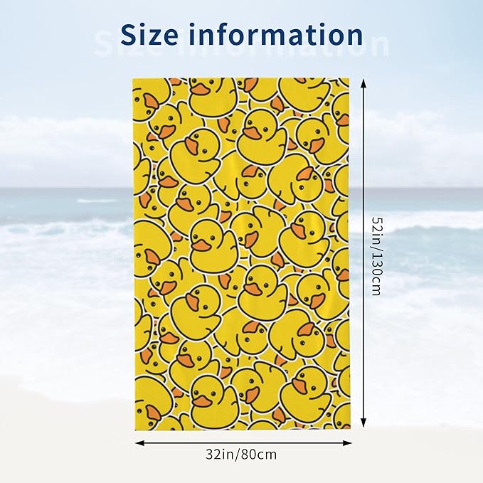 WIBUE Microfiber Oversized Beach Towel, Lightweight Quick Dry Sandproof Towels for Swim Pool Yoga Gym Camping, Beach Essentials Accessories Vacation Gift (Yellow Duck, 52”x32”)