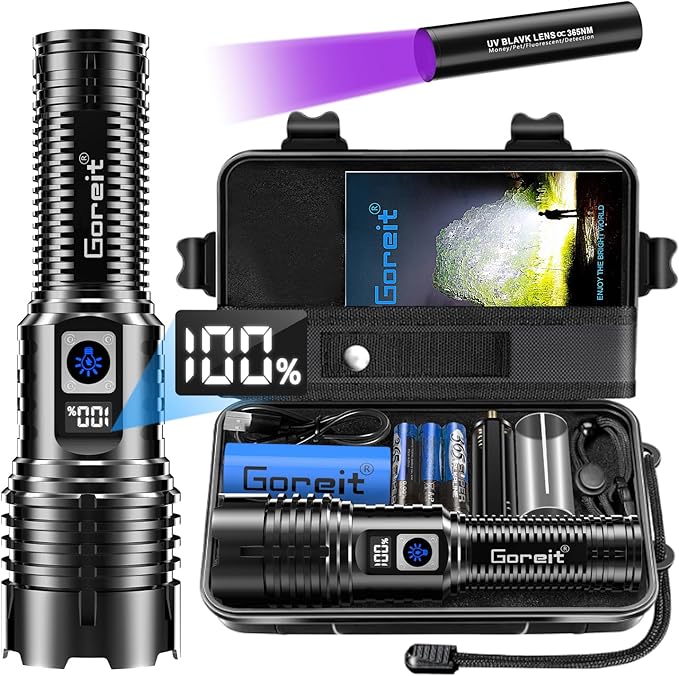 Goreit Flashlights LED High Lumens Rechargeable, 20,000 Lumens XHM77.2 Super Bright Flash Light USB, Handheld Flashlight High Powered, Powerful Flashlight Waterproof for Emergency Camping Gift