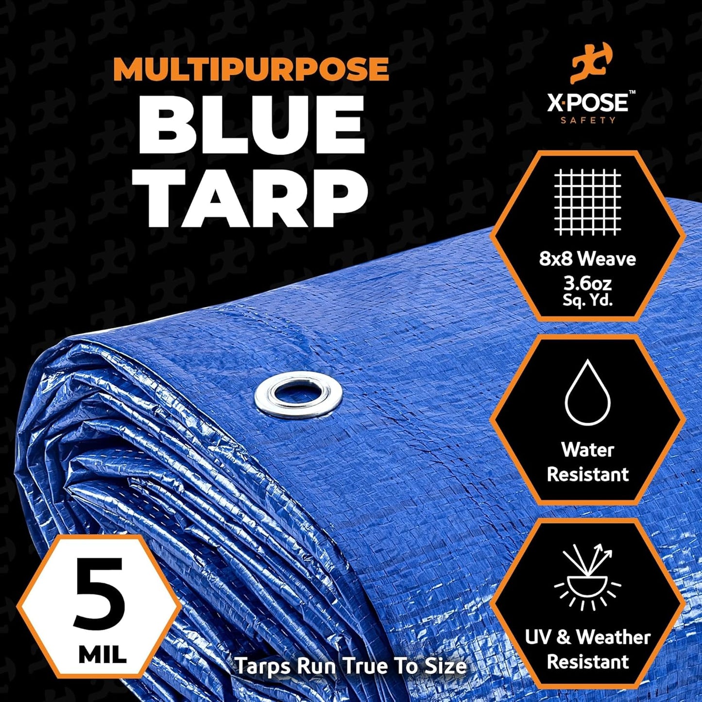 Better Blue Poly Tarp 12' x 25' - Multipurpose Protective Cover - Lightweight, Durable, Waterproof, Weather Proof - 5 Mil Thick Polyethylene - by Xpose Safety