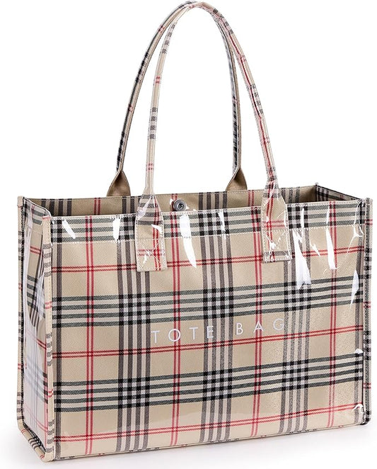 KALIDI PVC Tote Bag Women’s Kraft Paper Work Handbags Purses with Top Handle