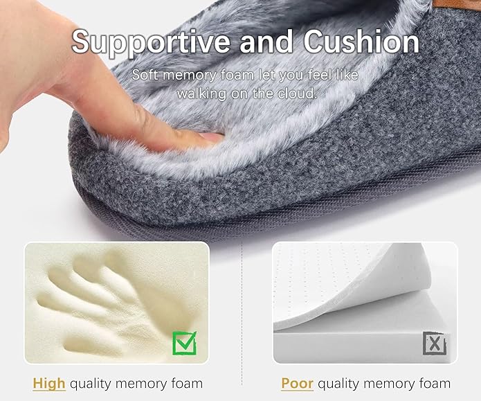 ONCAI Men's House Slippers Memory Foam Slip-On Warm Cozy Scuff Home Bedroom Shoes with Indoor/Outdoor Rubber Soles US Size 7-15