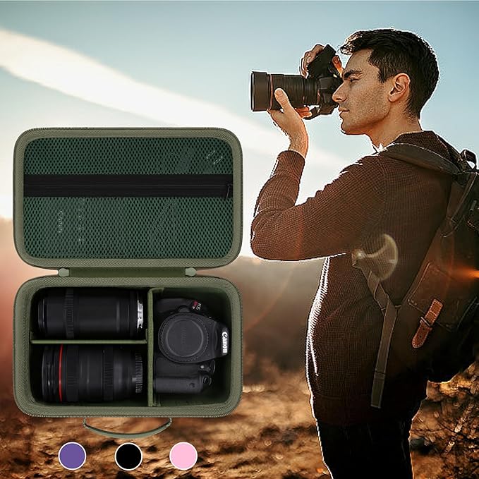khanka Camera Case for Canon EOS Rebel T7/T100/T6/R50/R100/R5/R7/R8/R6 Mark II/SL3 DSLR Camera,Travel Protective Carrying Case for Canon EOS Rebel Camera and 18-55mm/18-45mm Lens(Military Green Case)