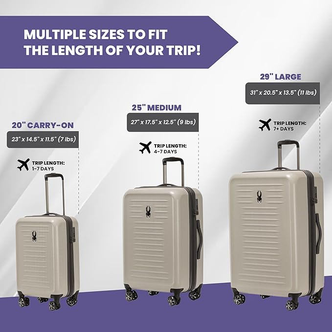 Spyder Rails Expandable Hardside Upright Suitcase with 360° Spinner Wheels, TSA Approved Lock (Oatmeal, Carry-On)