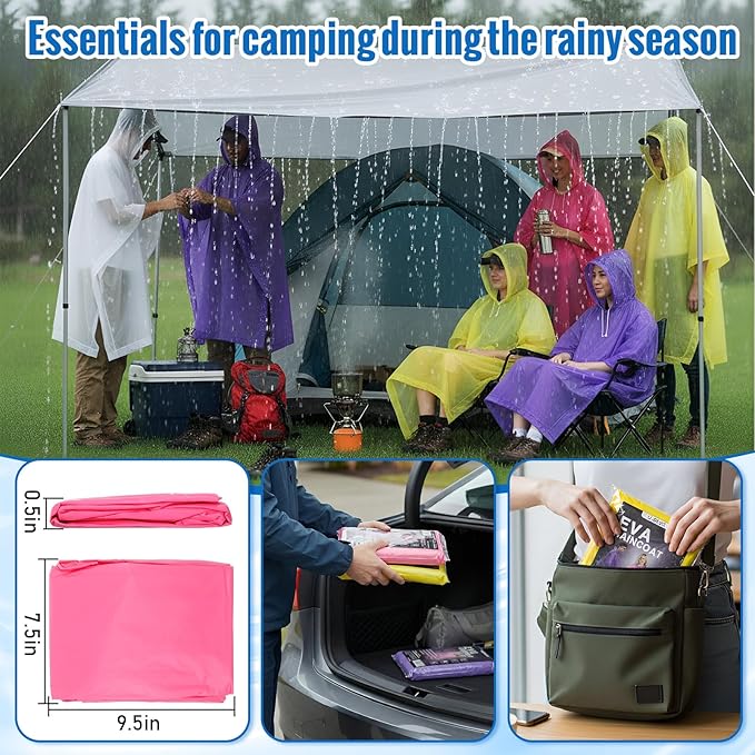 Zhehao 20 Pcs Rain Ponchos for Adult, Reusable Waterproof Plastic Rain Coat with Hood Portable Rainwear for Outdoor