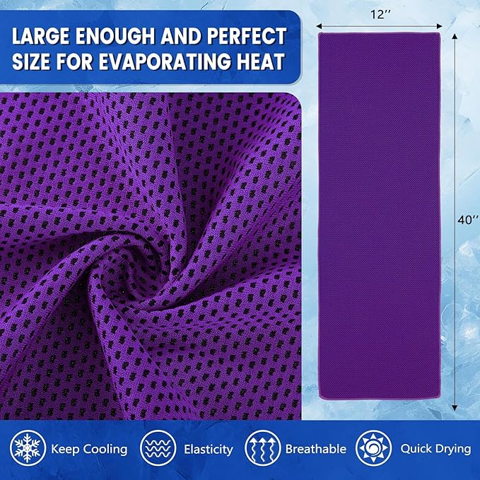 Hosuly 50 Pack Cooling Towels, 40"x12" Yoga Towels Ice Breathable Soft Chilly Sweat Rag Microfiber Workout Rags for Neck and Face for Gym Golf Sport Running(Purple)