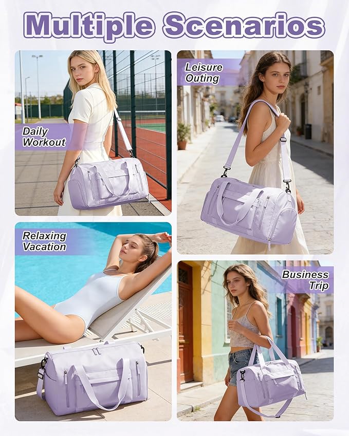 Gym Bag for Women,Travel Duffel Bag with Shoes Compartment Personal Item Carry On Overnight Bag for Mens Weekender Bag Training Handbag Sports Gym Tote Bag Yoga Bag Purple