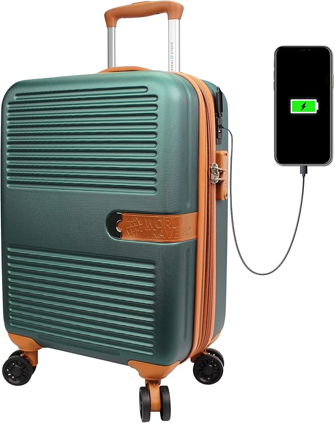 World Traveler Garland Lightweight Hardside 20-Inch Carry-On Expandable Spinner Luggage with TSA Lock & USB Port - Green