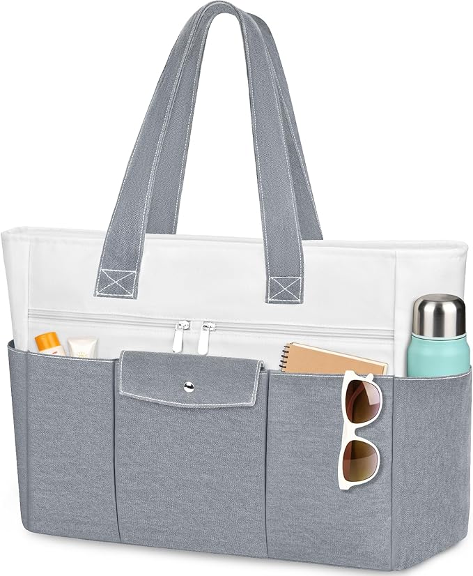 Beach Bags for Women Large Canvas Beach Tote with Zipper Wet Pocket, Waterproof Foldable Swim Pool Travel Tote Bags