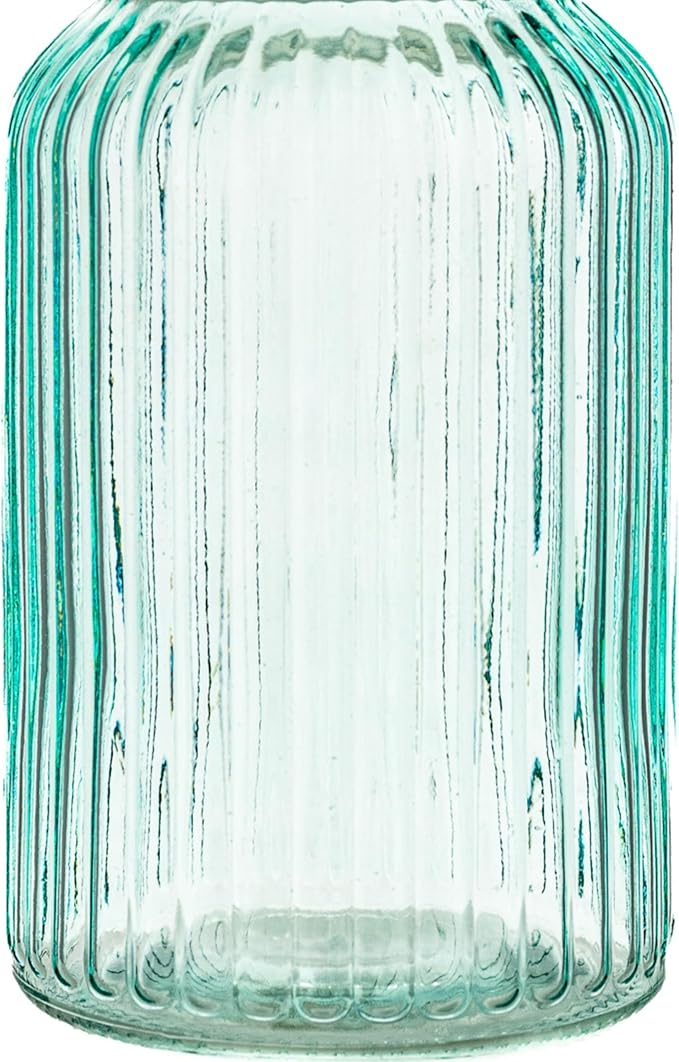 10 Strawberry Street Textured Glass Bird Canister, Ribbed Round, Blue, Set of 2