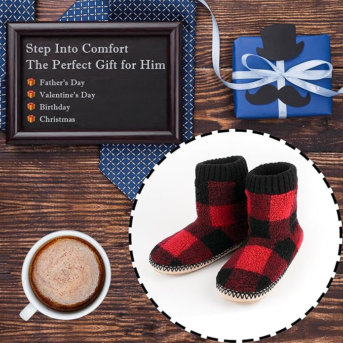 cosyone1997 Boot Slippers for Men Indoor Soft Sole, Warm Fuzzy Slipper Socks with Non Slip Grips